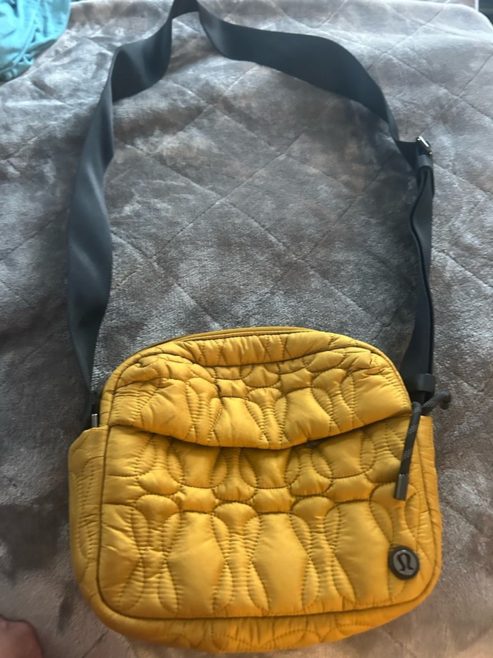 women’s lululemon athletica Quilted Mustard Yellow Crossbody with Black Strap